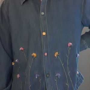 Denim flower button up